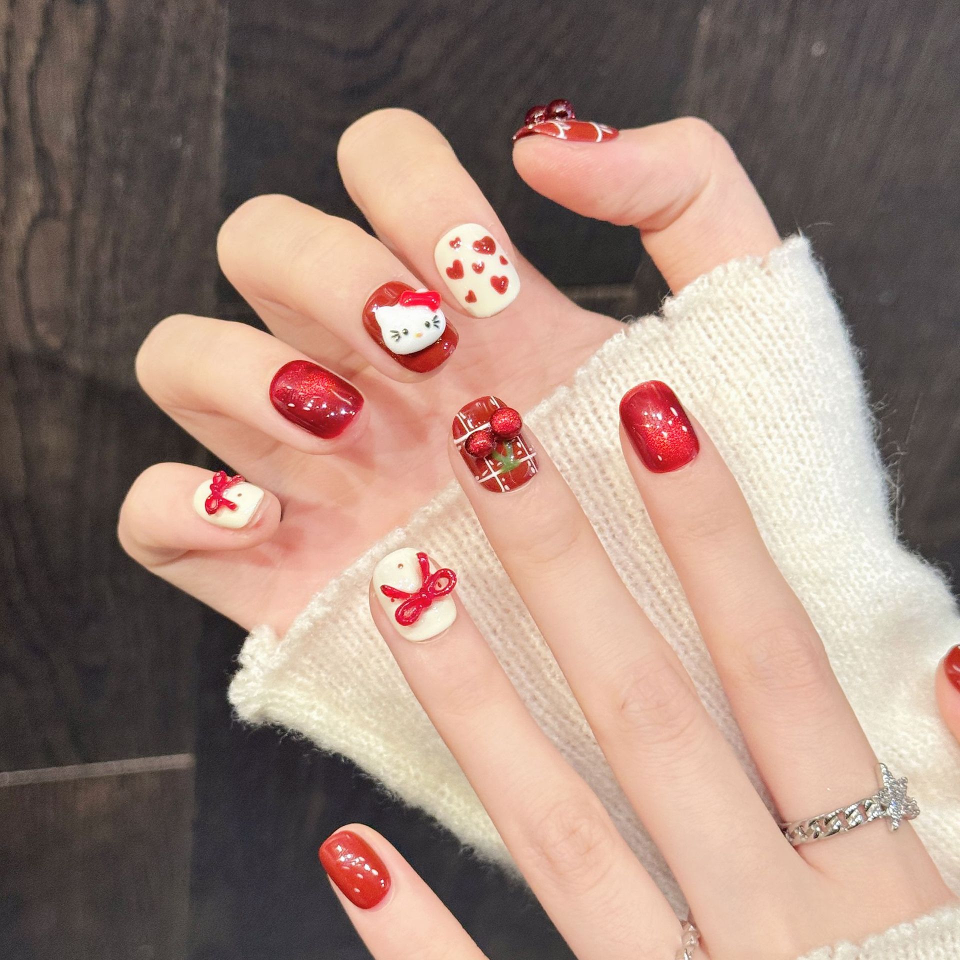 Resin Art Design - 10PCS Handmade Nail Art Red White