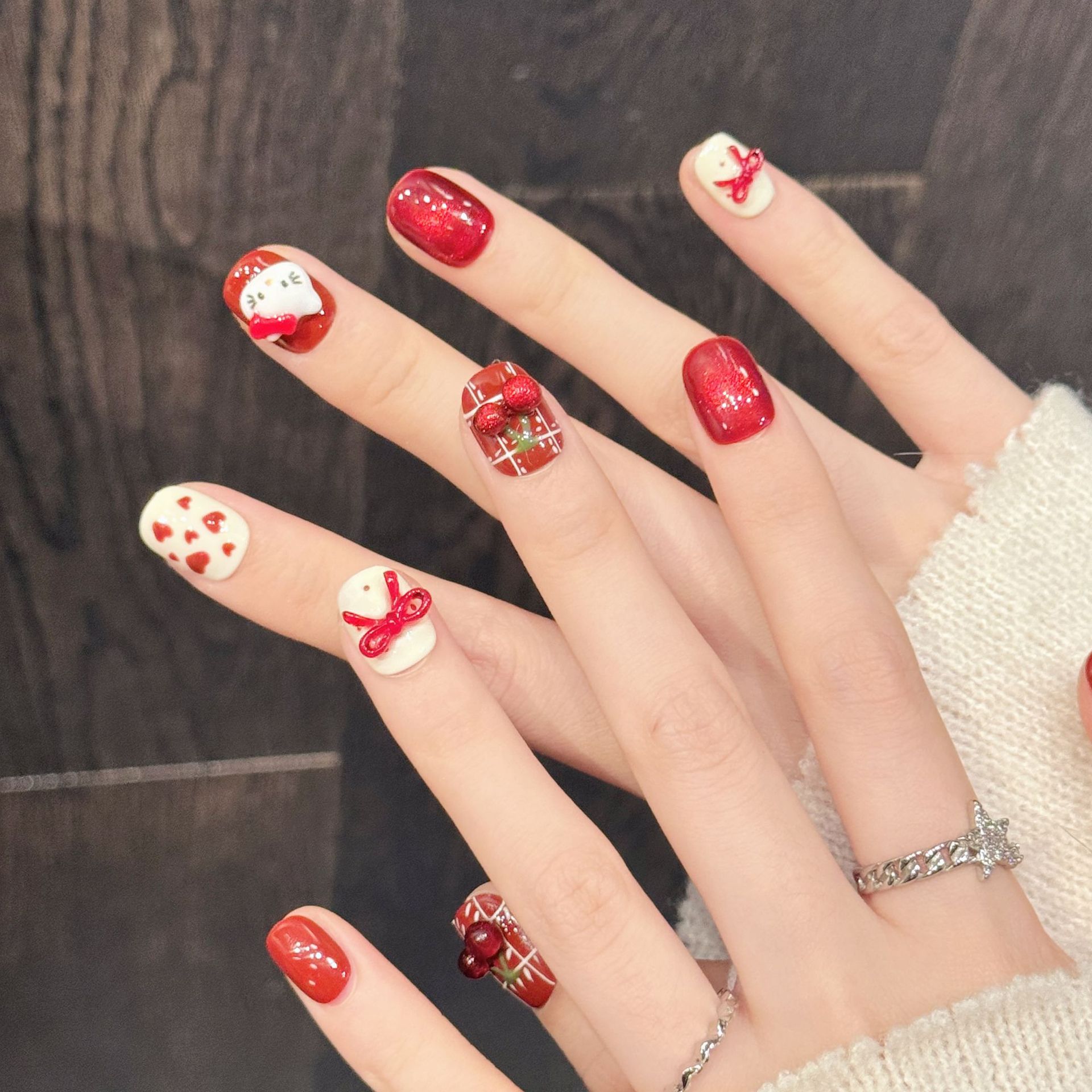 10PCS Handmade Nail Art Red Wh - Resin Art Design ulasan dan harga
