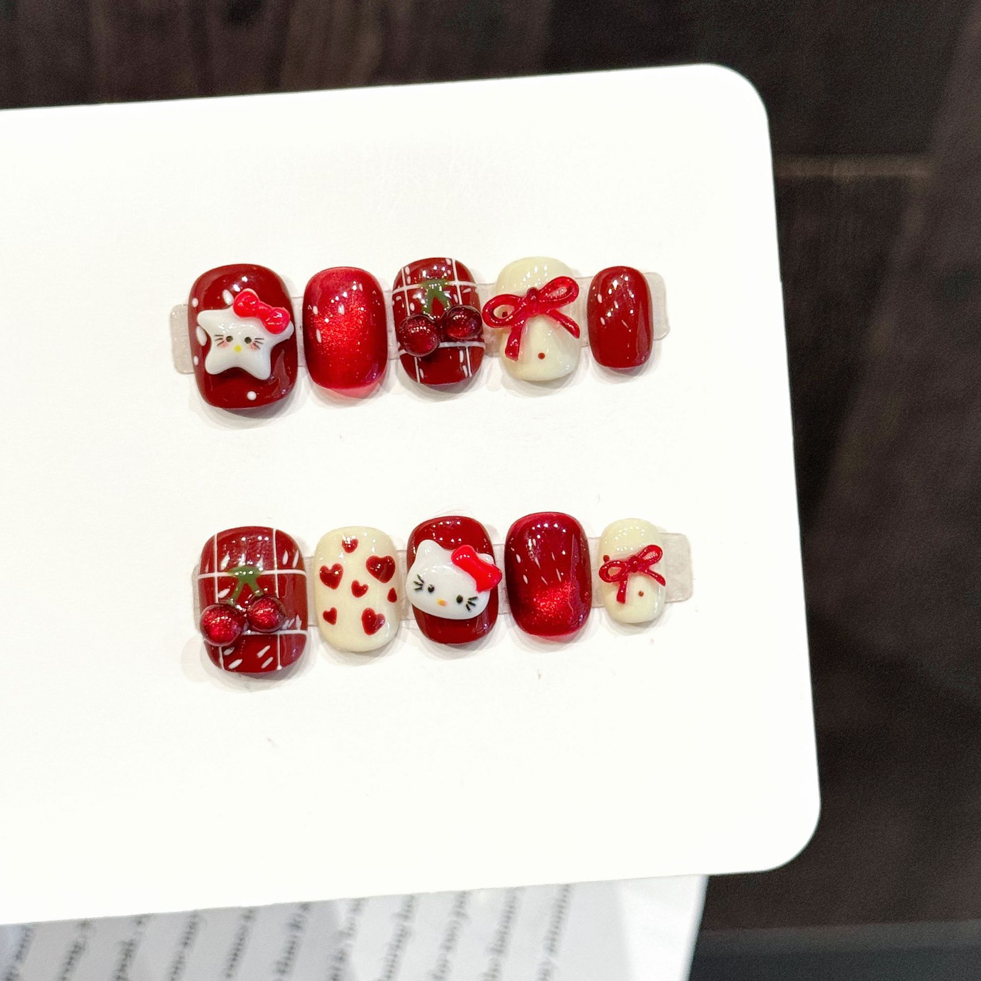 10PCS Handmade Nail Art Red Wh - Resin Art Design ulasan dan harga