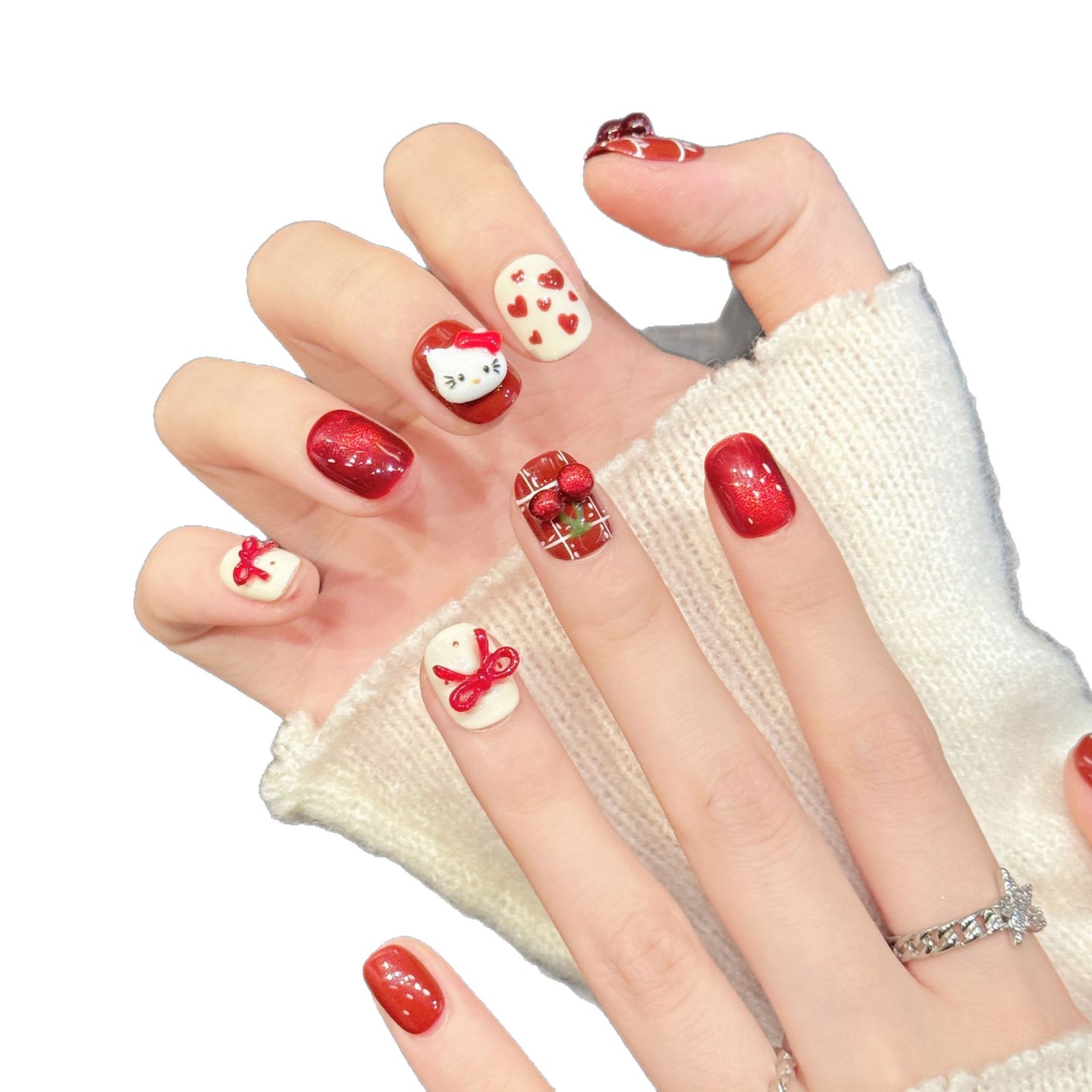10PCS Handmade Nail Art Red Wh - Resin Art Design ulasan dan harga